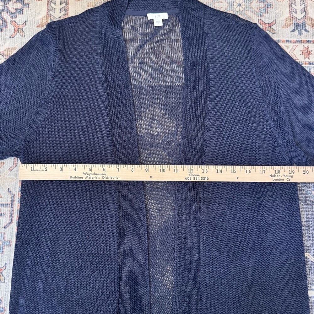J. Jill Linen Blend Open Front Long Cardigan Navy Blue Pockets Womens Size Large - Picture 8 of 12